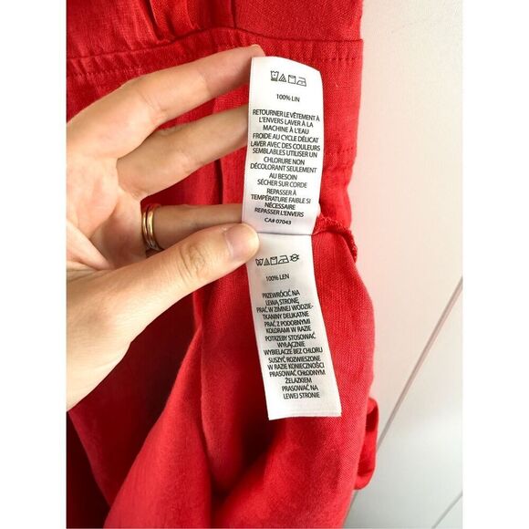 Joie 100% Linen Natural Red Midi V Neck Tank Dress Size 8 - Picture 8 of 9